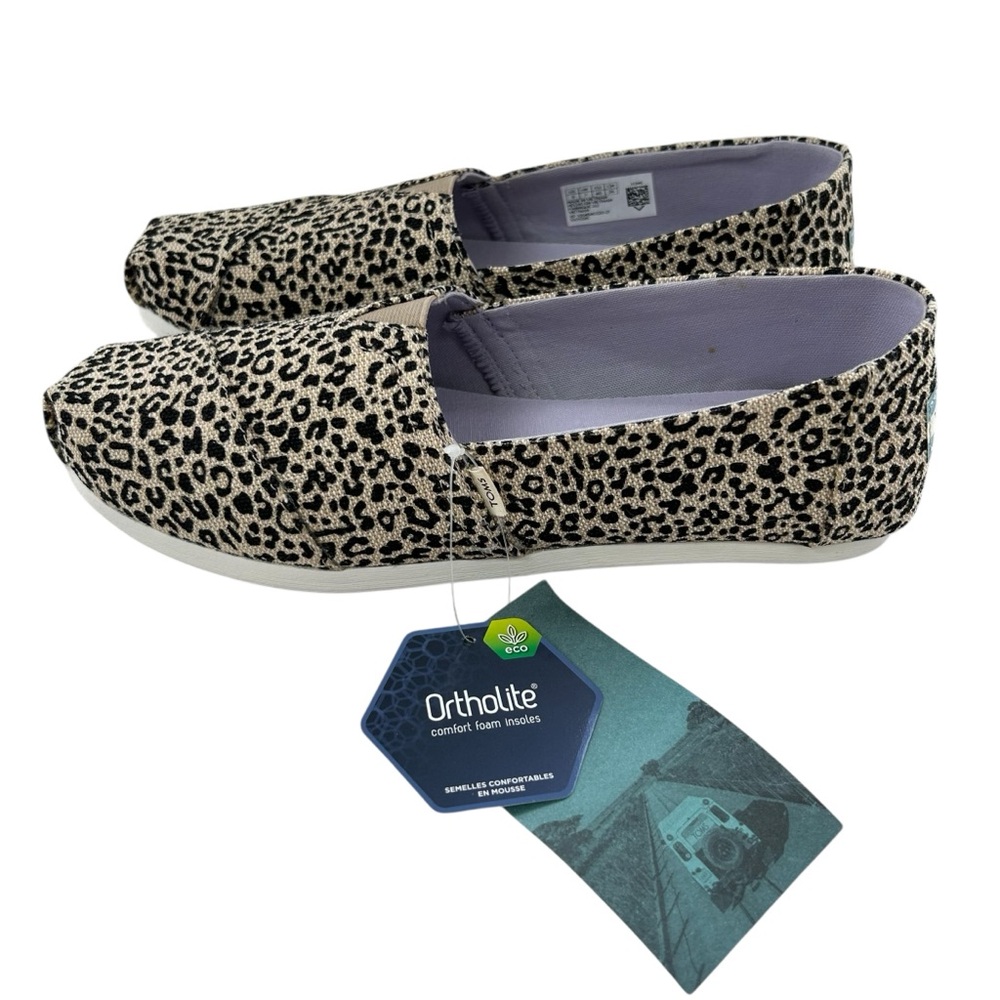TOMS Classic Baby Cheetah Heritage Tan + Black Canvas Shoes NEW 9